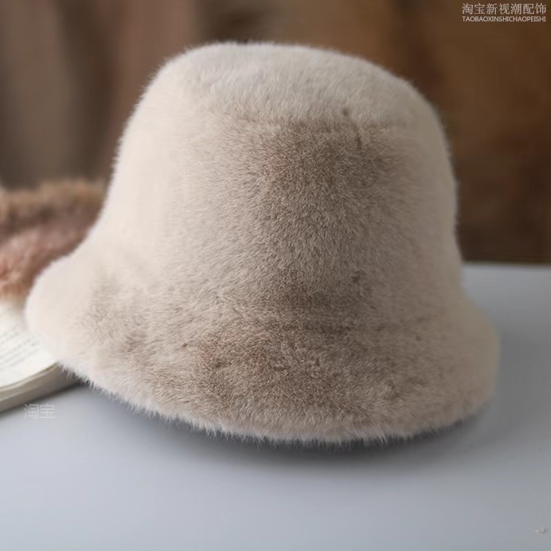 仿皮草貂毛帽子女秋冬季加厚保暖渔夫帽盆帽柔软毛茸茸护耳保暖帽细节图