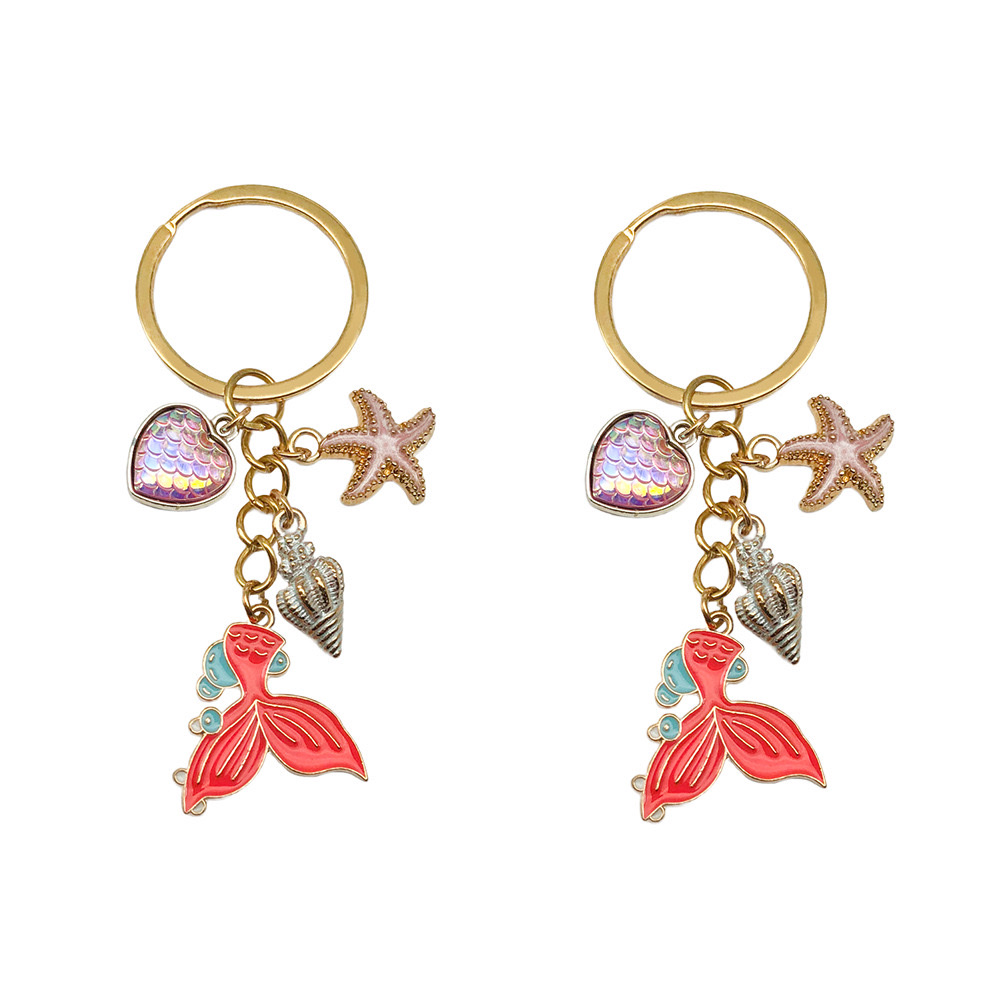 Amazon's best-selling cross-border exclusive new oil-dripping alloy pink mermaid starfish keychain accessory