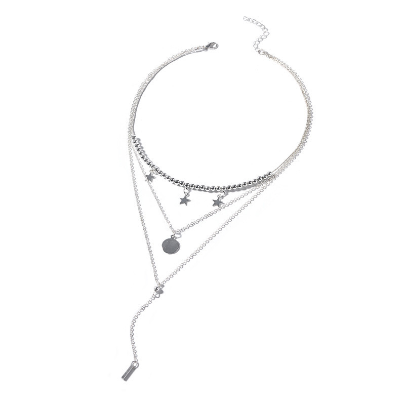欧美跨境饰品女士圆片o字链几何流苏吊坠波西米亚风星星珠链项链 外贸进出口项链项链珍珠项链饰品白底实物图