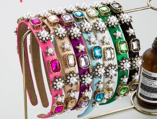 Narrow-edge headband, fabric diamond-encrusted high-end headband for high school girls thumbnail