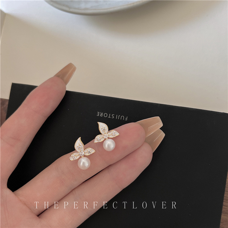 轻奢山茶花设计感耳钉女时尚气质小众级感淡水珍珠耳环百搭耳饰详情图4