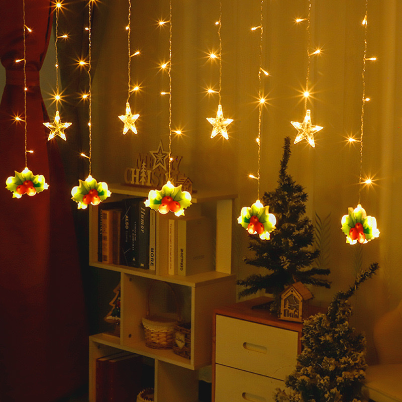 LED Christmas painted curtain lights, snowman socks, gift boxes, lollipops, window decoration, atmosphere, star lights, Christmas decorations, festive outfits detail image 5