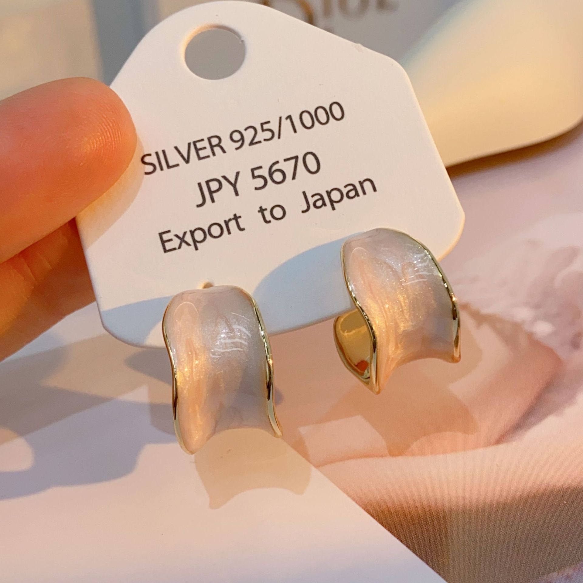 Copper plated with real gold, spring and summer cherry blossom pink enamel drop glaze earrings, new women's style, super gentle and fresh stud earrings, silver needle jewelry earrings, pearl earrings detail image 2