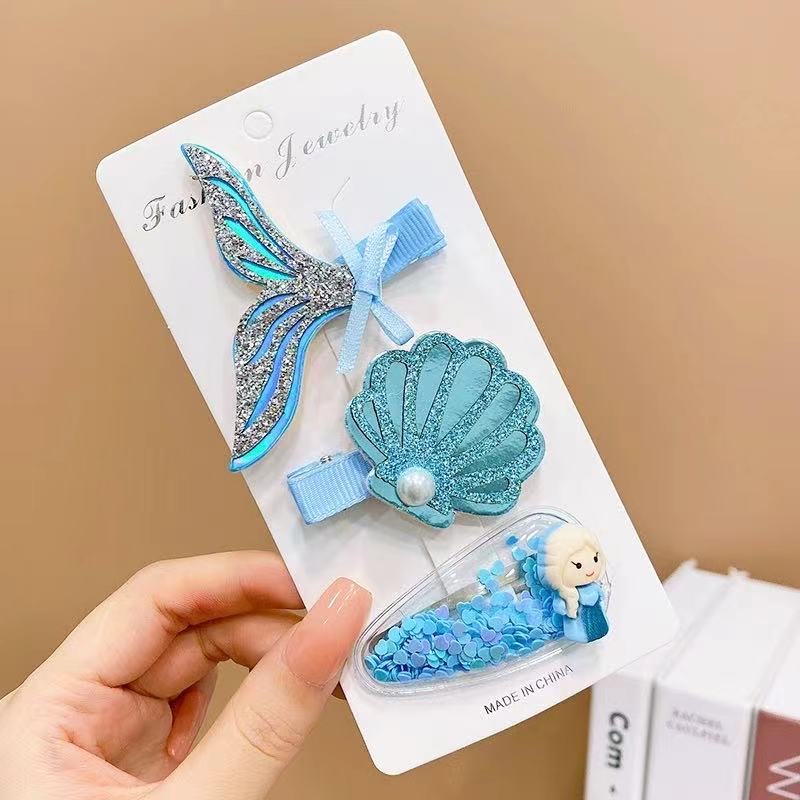 A sweet and cute three-piece blue cartoon girl hair clip set details Picture