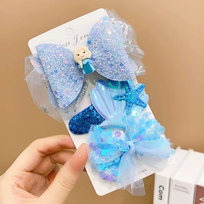 A sweet and cute three-piece blue cartoon girl hair clip set Specification image