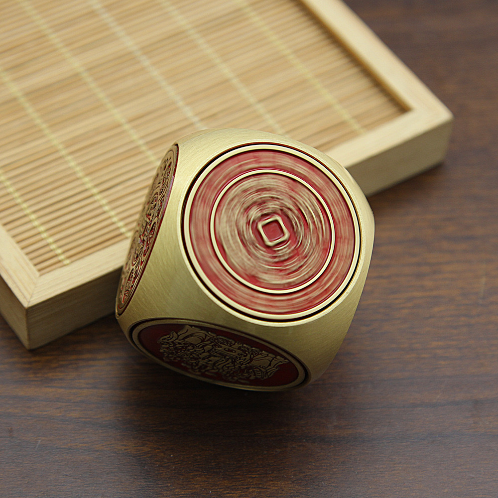 黄铜六面转手把件五路财神转转摆件指尖解压陀螺伴手礼伴手礼