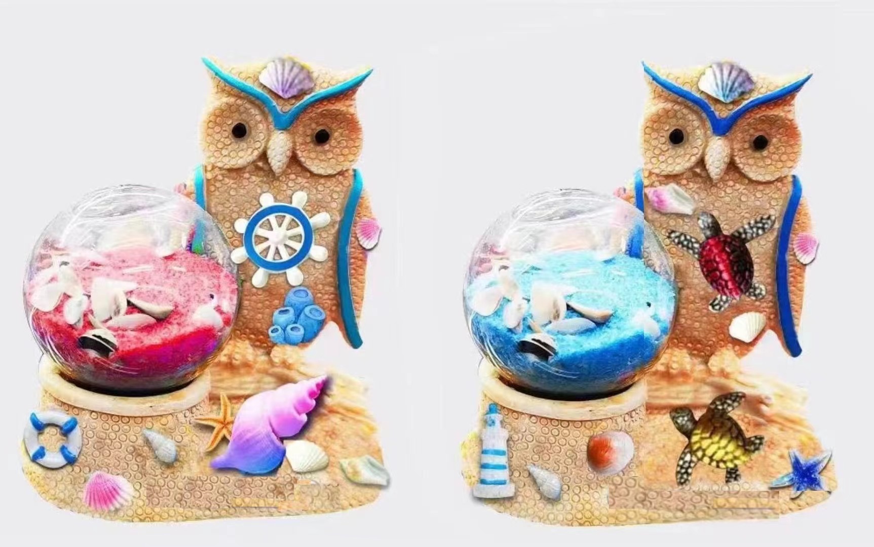 树脂创意海滩动物玻璃球摆件