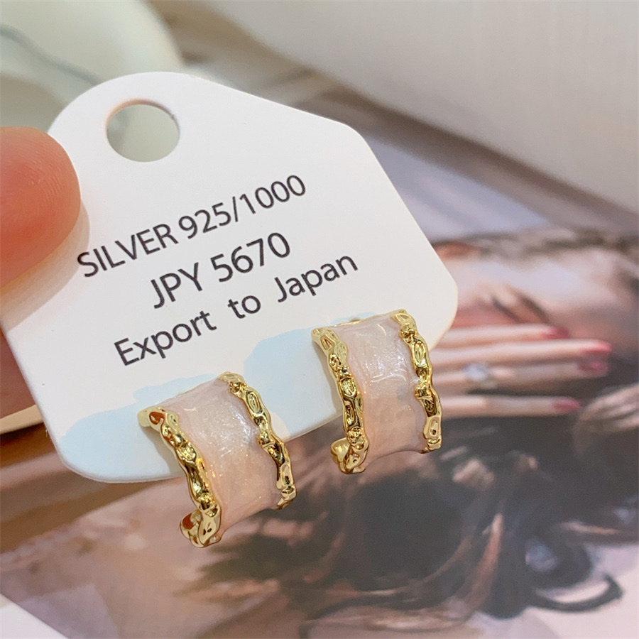 Copper plated with real gold, spring and summer cherry blossom pink enamel drop glaze earrings, new women's style, super gentle and fresh stud earrings, silver needle jewelry earrings, pearl earrings detail image 6