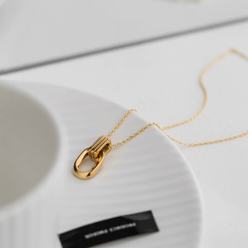 2024年新款不掉色简约双环项链女锁骨链吊坠颈链小众百搭项链白底实物图