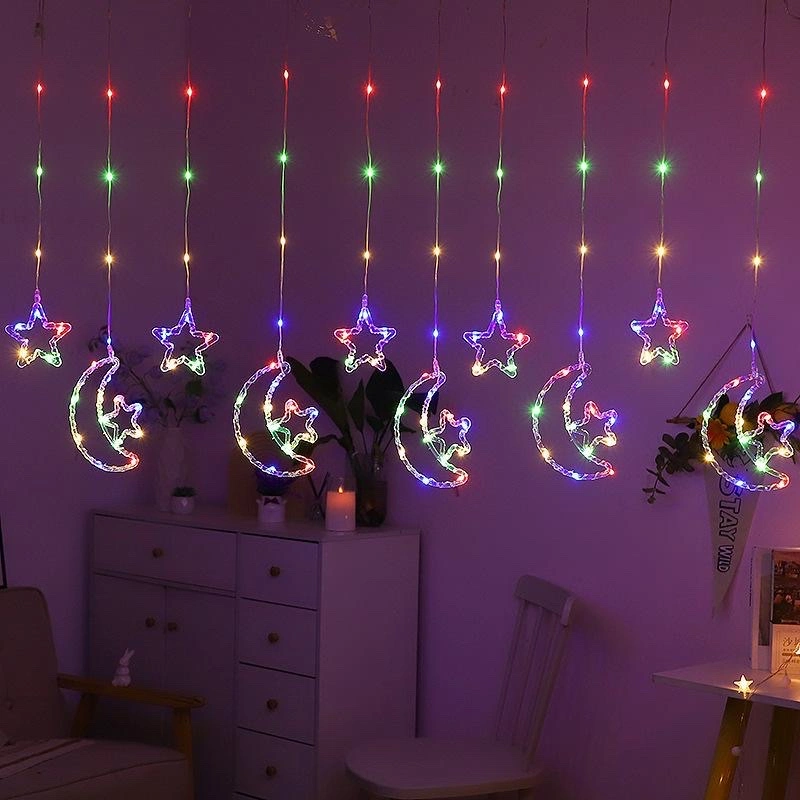 Source factory LED star lights, Christmas festival decorative lights, window display hanging curtain lights, hanging atmosphere lights, Christmas decorations, festival decorations detail image 11