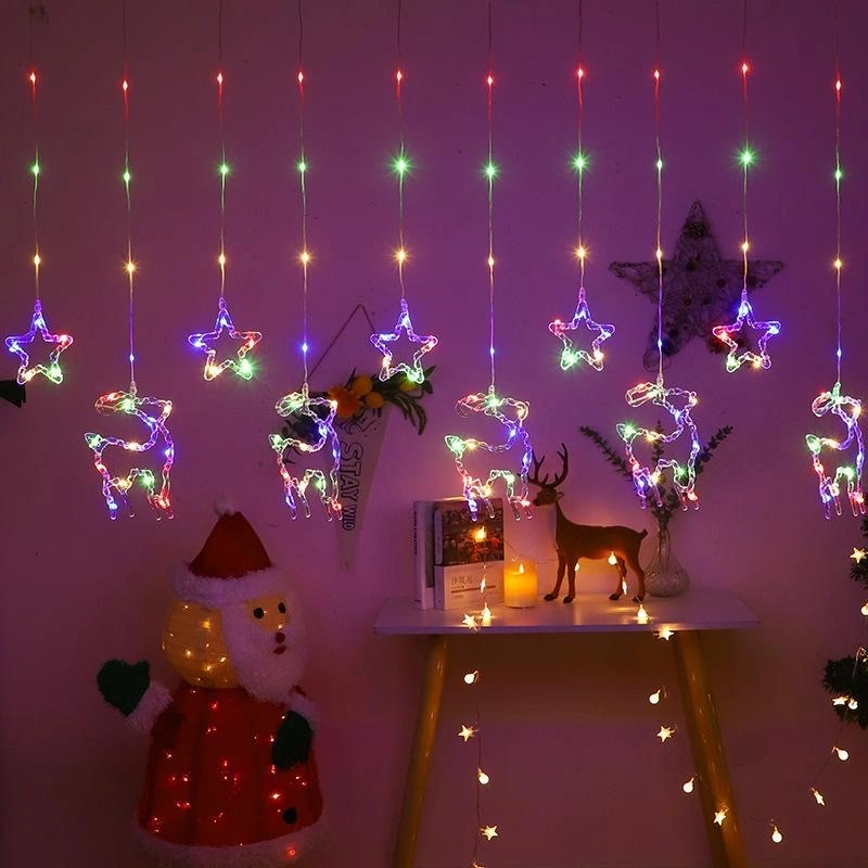 Source factory LED star lights, Christmas festival decorative lights, window display hanging curtain lights, hanging atmosphere lights, Christmas decorations, festival decorations detail image 12
