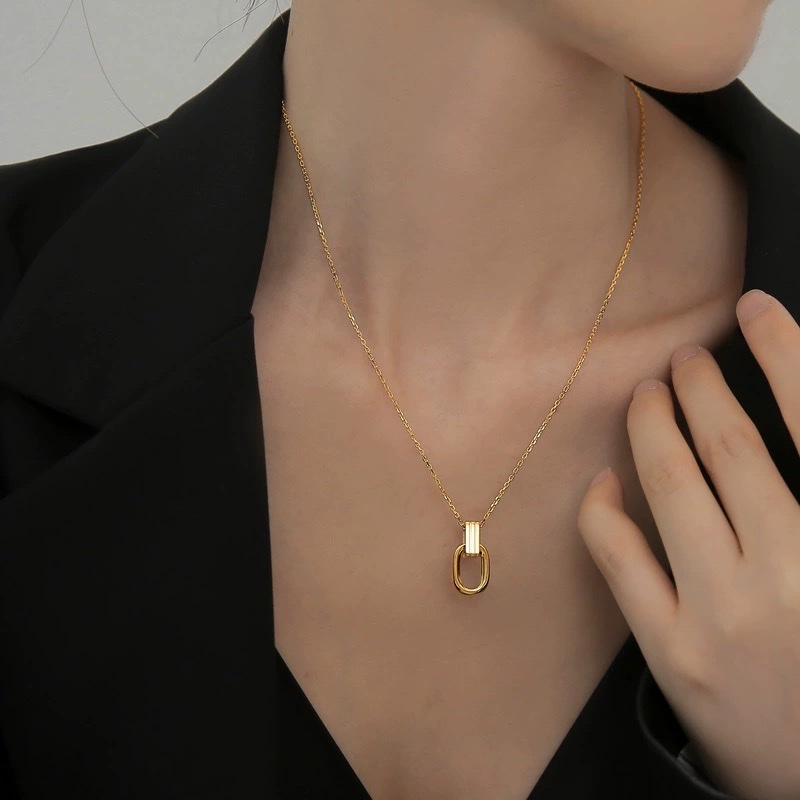 2024年新款不掉色简约双环项链女锁骨链吊坠颈链小众百搭项链详情图3