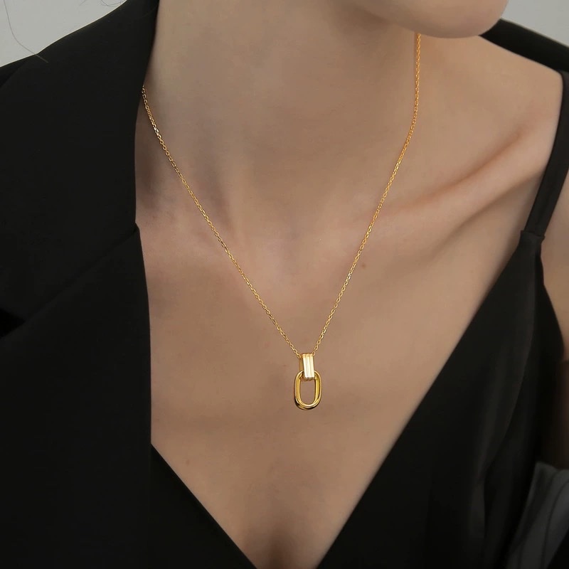 2024年新款不掉色简约双环项链女锁骨链吊坠颈链小众百搭项链