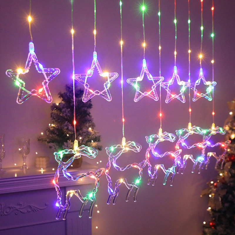 Source factory LED star lights, Christmas festival decorative lights, window display hanging curtain lights, hanging atmosphere lights, Christmas decorations, festival decorations detail image 1