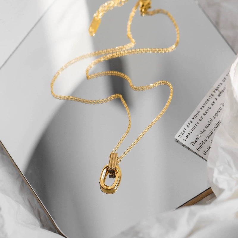 2024年新款不掉色简约双环项链女锁骨链吊坠颈链小众百搭项链详情图2