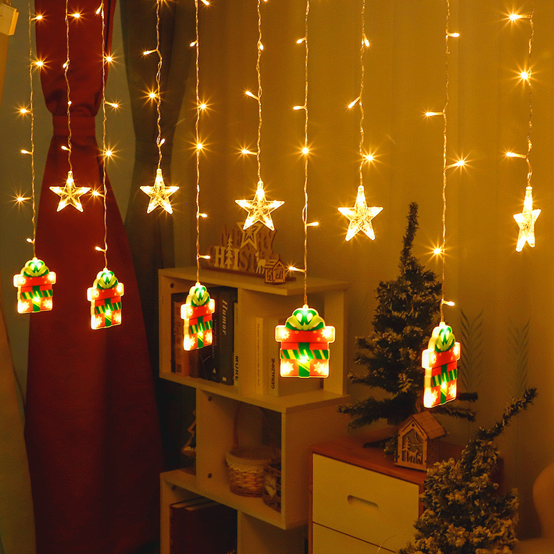 LED Christmas painted curtain lights, snowman socks, gift boxes, lollipops, window decoration, atmosphere, star lights, Christmas decorations, festive outfits detail image 4