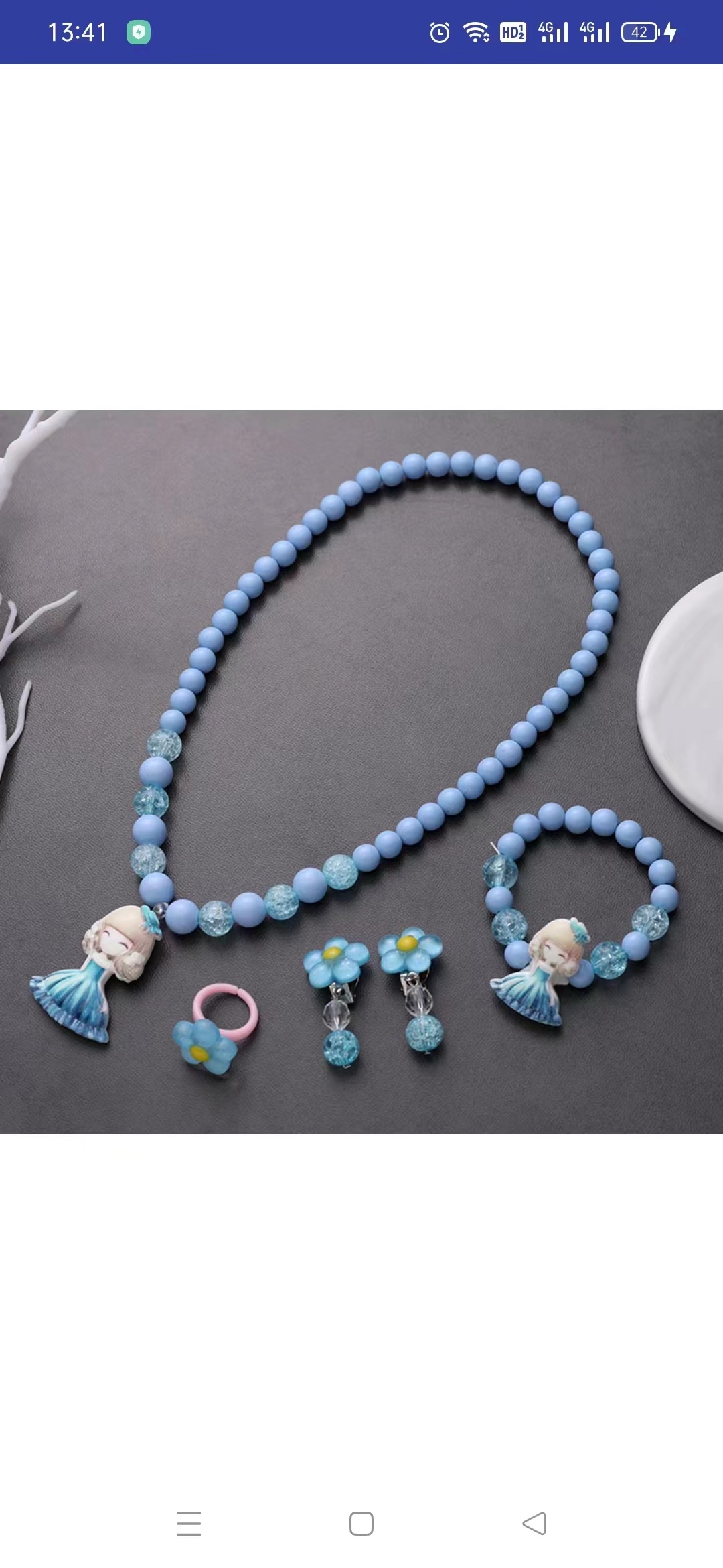 Cute girl 4-piece necklace (necklace - earrings - bracelet - ring) Baby accessories Specification image