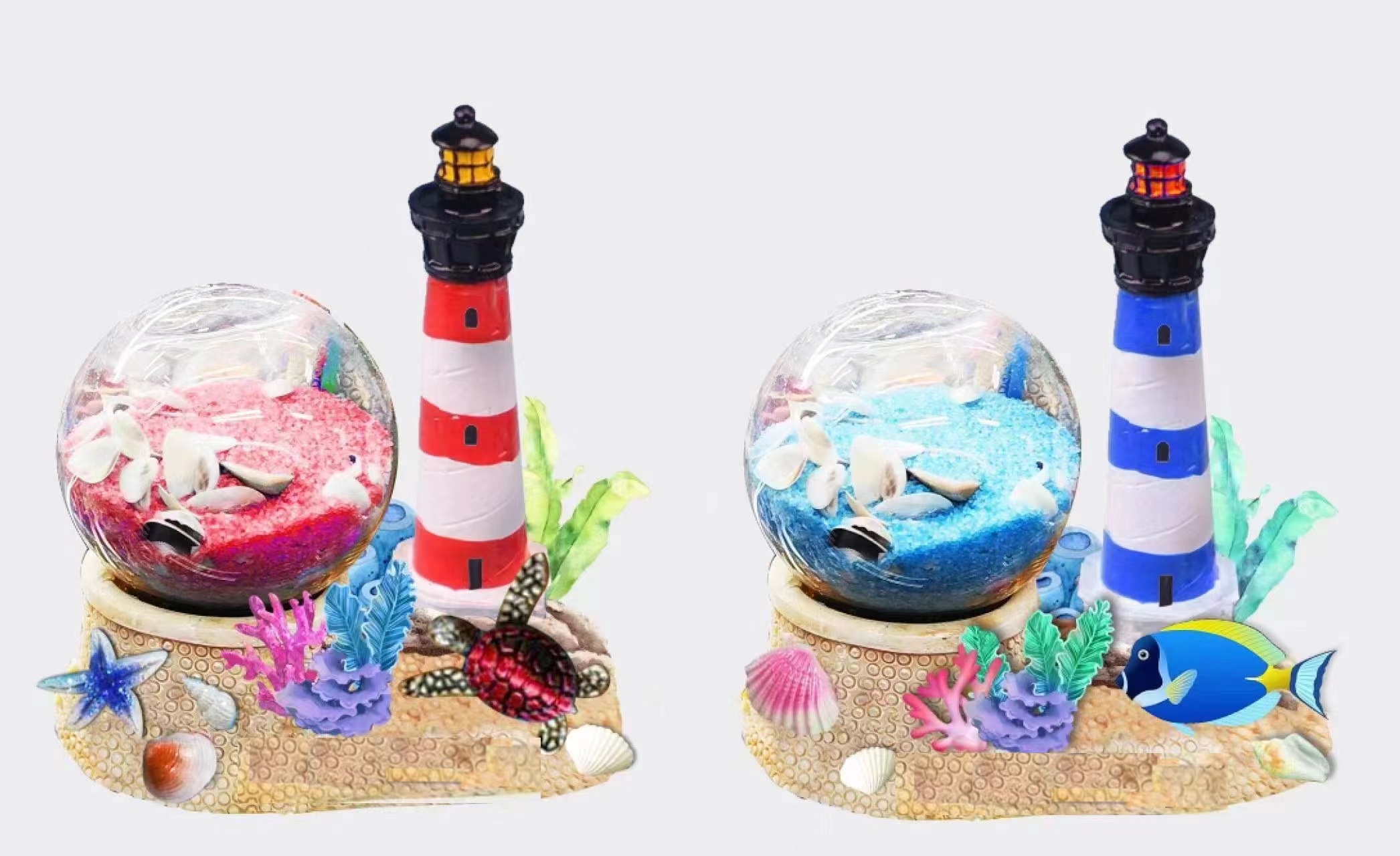 树脂创意海滩灯塔玻璃球摆件
