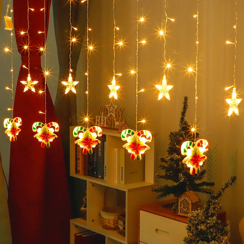 LED Christmas painted curtain lights, snowman socks, gift boxes, lollipops, window decoration, atmosphere, star lights, Christmas decorations, festive outfits detail image 2