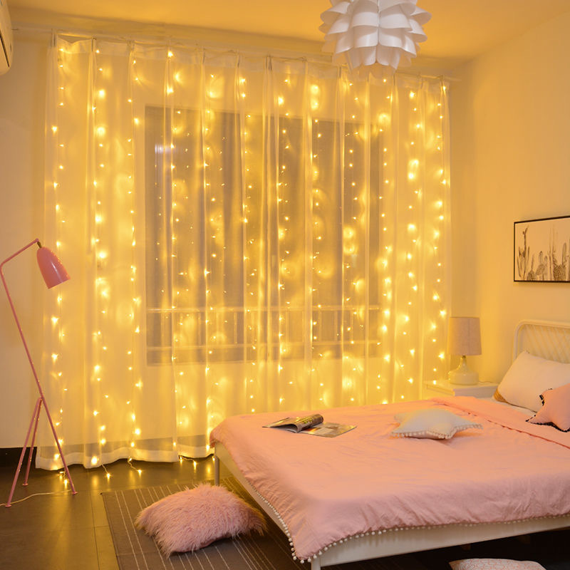 led curtains, New Year atmosphere lights, colored lights, flashing lights, string lights, starry sky atmosphere lights, bedroom internet-famous decorations, Christmas decorations, festival outfits Application Scenario