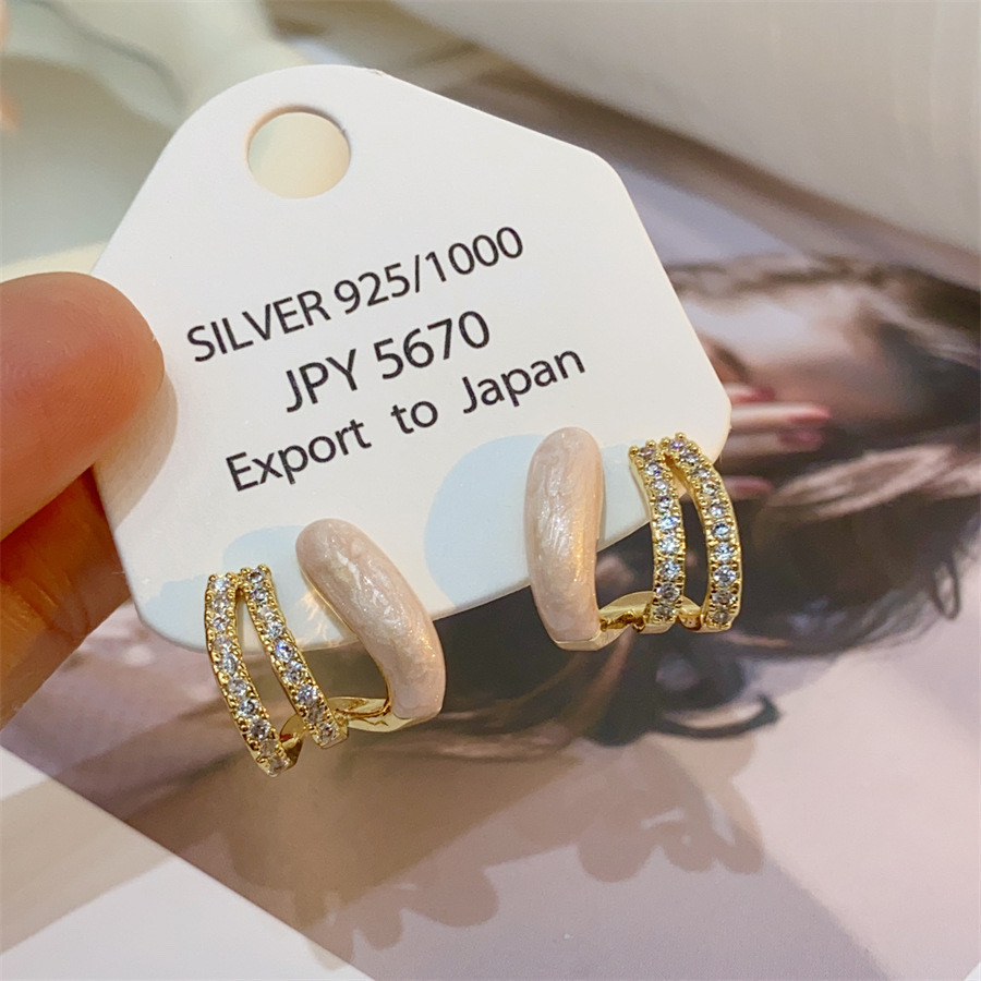 Copper plated with real gold, spring and summer cherry blossom pink enamel drop glaze earrings, new women's style, super gentle and fresh stud earrings, silver needle jewelry earrings, pearl earrings detail image 5