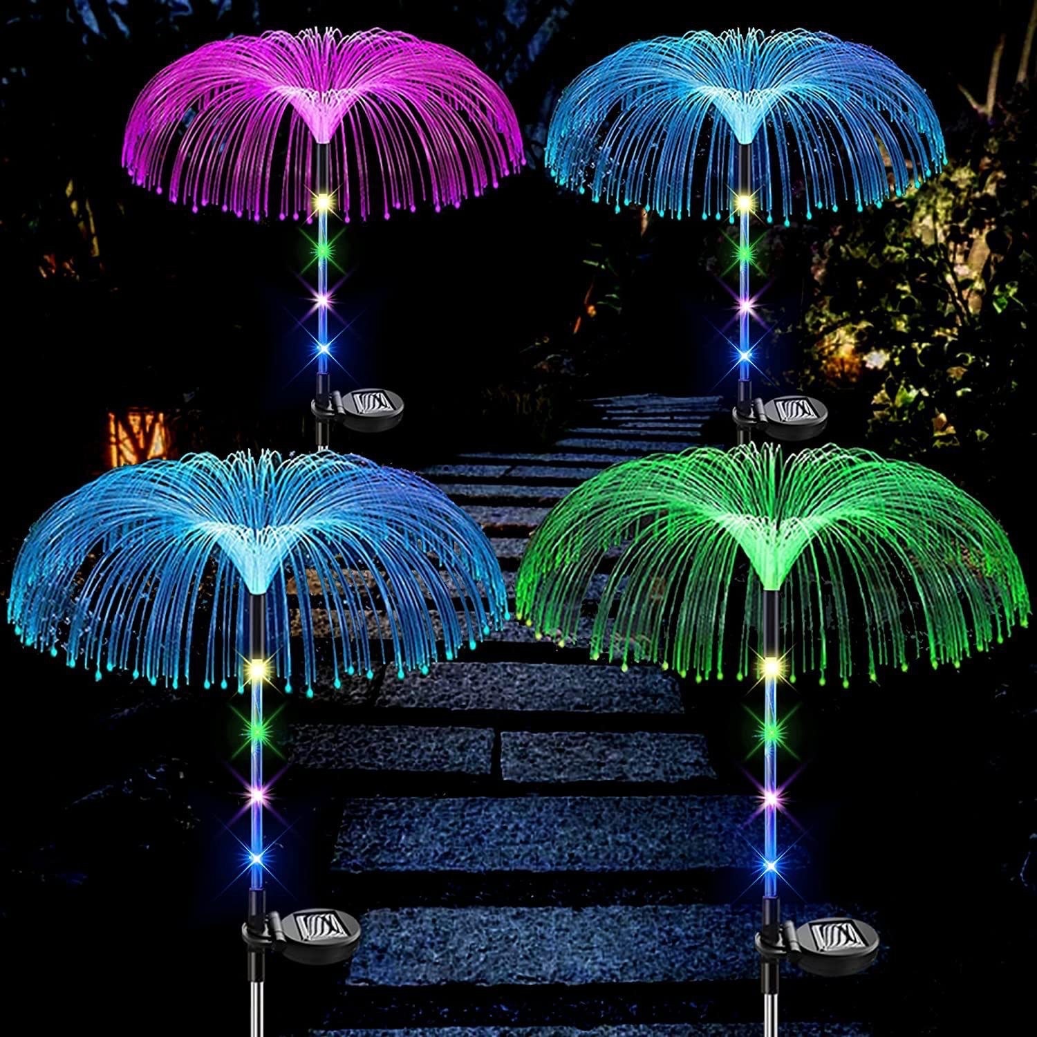 Solar jellyfish fiber optic light, courtyard garden atmosphere, outdoor light, balcony decoration and arrangement, landscape, ground lawn light, festival decoration Specification image