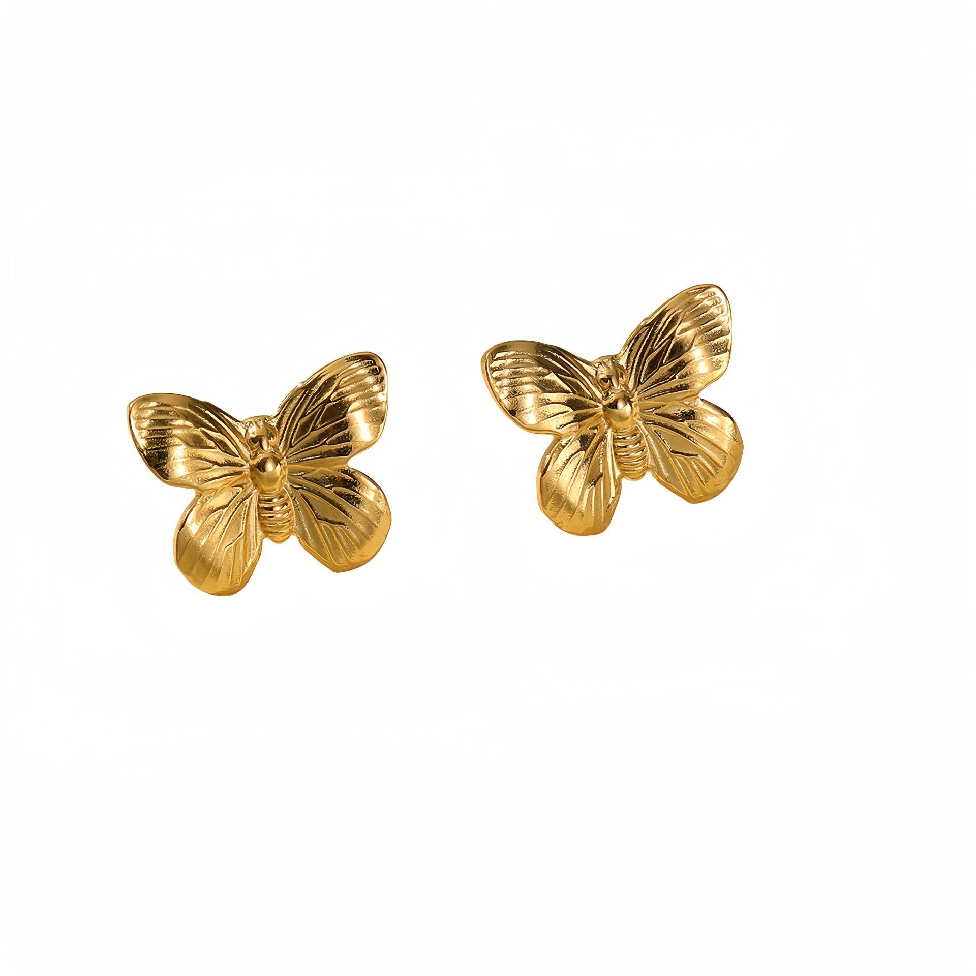 Fashionable, niche and high-end butterfly titanium steel earrings, French retro new style, versatile and trendy stainless steel flower stud earrings Item Picture