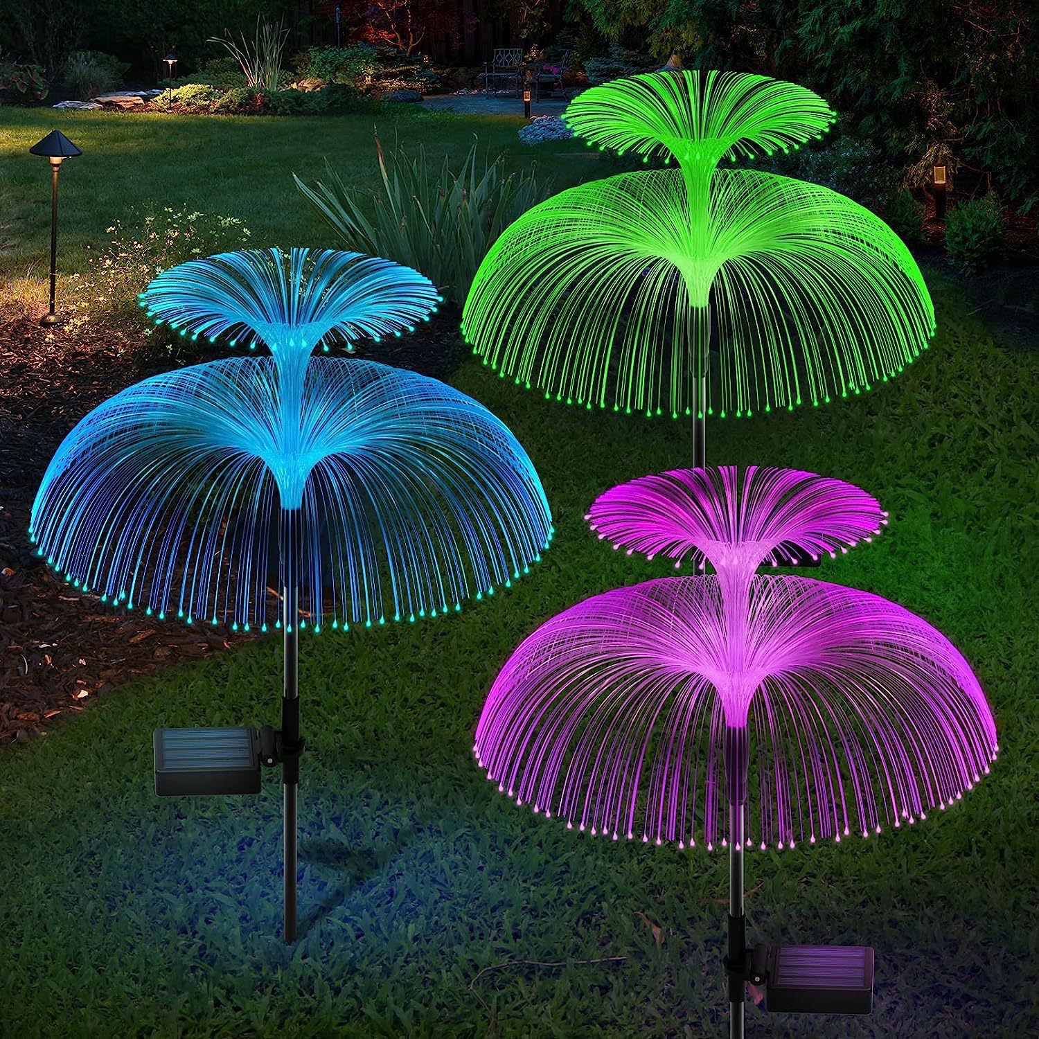 Solar jellyfish fiber optic light, courtyard garden atmosphere, outdoor light, balcony decoration and arrangement, landscape, ground lawn light, festival decoration detail image 4