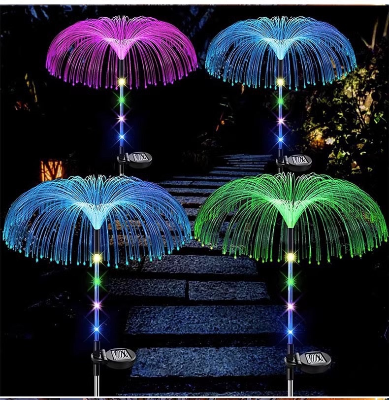 Solar jellyfish fiber optic light, courtyard garden atmosphere, outdoor light, balcony decoration and arrangement, landscape, ground lawn light, festival decoration detail image 5
