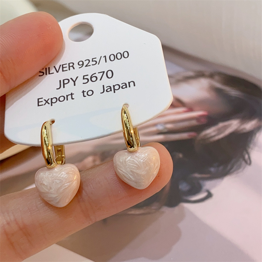 Copper plated with real gold, spring and summer cherry blossom pink enamel drop glaze earrings, new women's style, super gentle and fresh stud earrings, silver needle jewelry earrings, pearl earrings details Picture