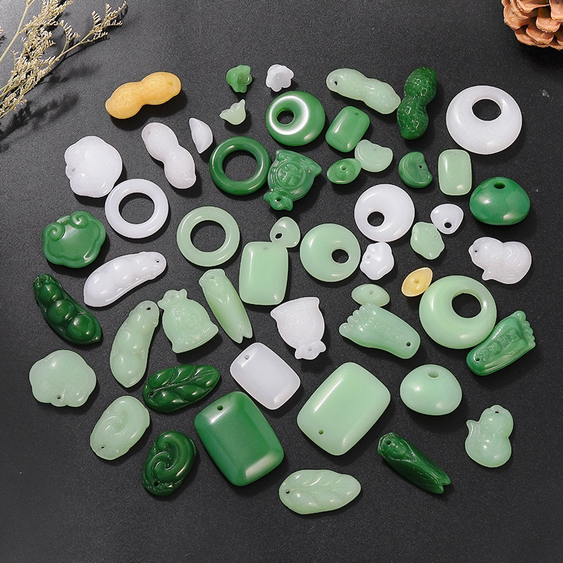 古风仿琉璃玉石吊坠饰品diy手链挂件白玉黄玉浅绿项链配件三角锁