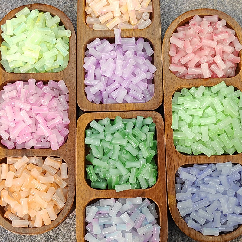 6X12mm玻璃渐变竹节仿玉石串珠古风隔珠饰品手工diy发饰手串琉璃 详情图6