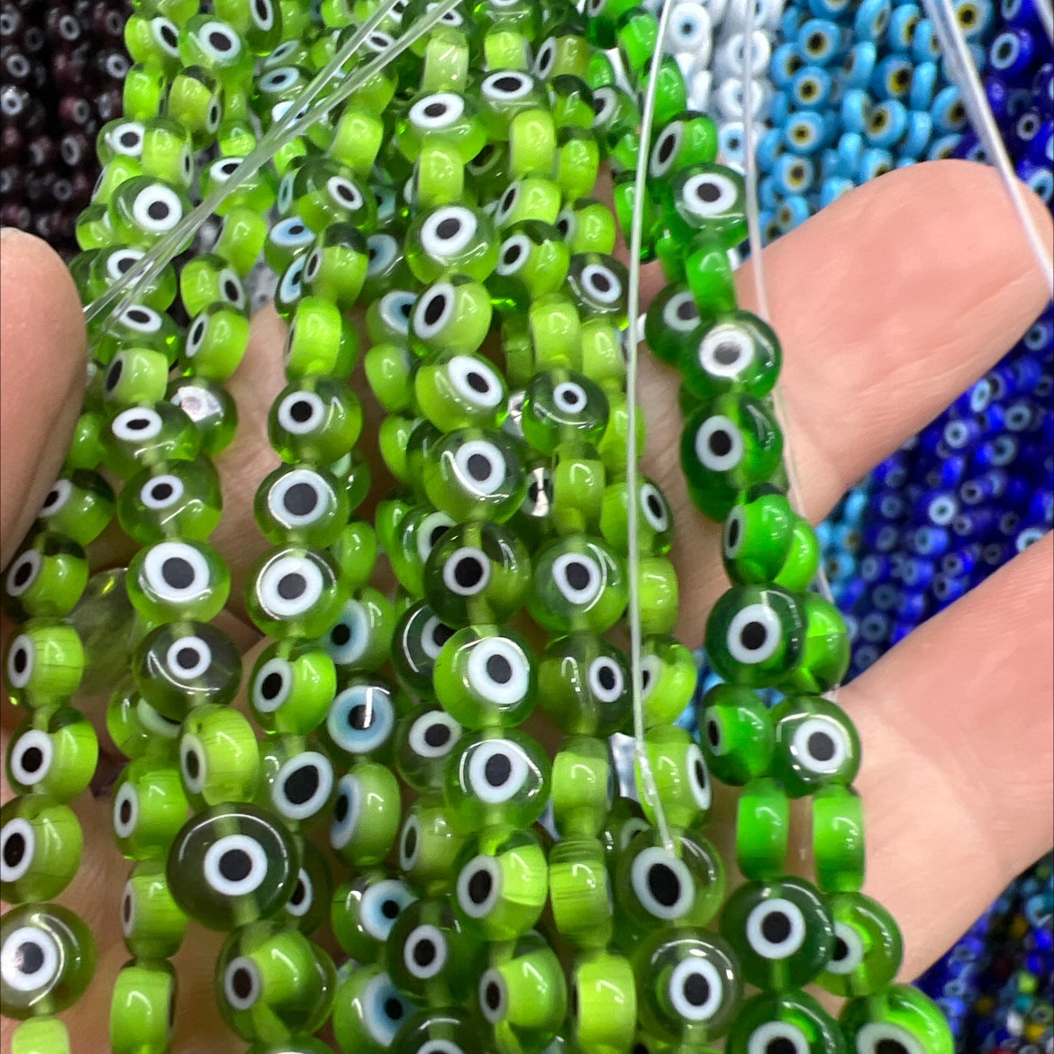 6厘扁眼睛珠，款式新颖,网红爆款，c出于外贸 如土耳其等国家 信仰珠饰白底实物图