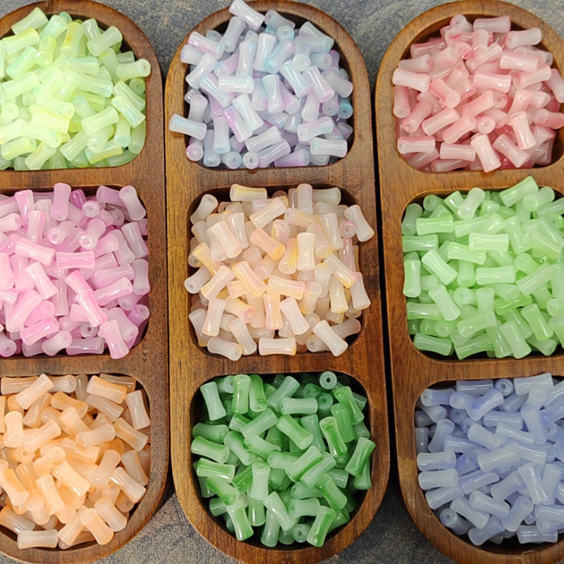 6X12mm玻璃渐变竹节仿玉石串珠古风隔珠饰品手工diy发饰琉璃手串