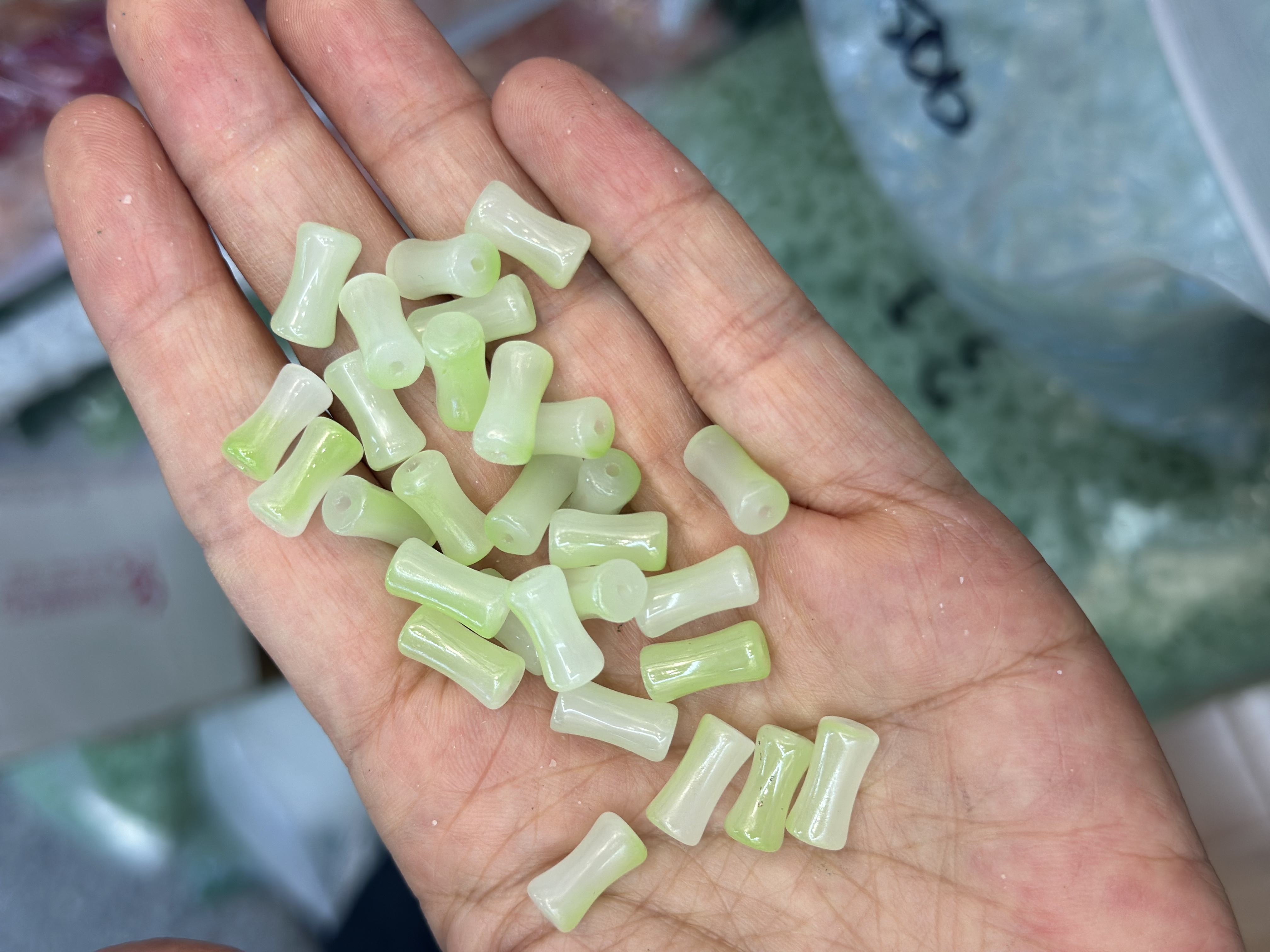 6X12mm玻璃渐变竹节仿玉石串珠古风隔珠饰品手工diy发饰手串琉璃 白底实物图