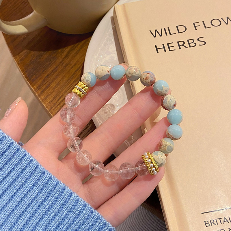 甜美清新仙女风白水晶寿山石轻奢小众设计感手链女士寺庙同款手串白底实物图