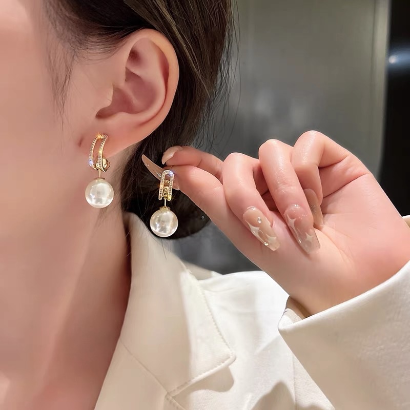 法式复古耳环高级感仿珍珠2024年新款简约设计气质一款多戴耳饰品