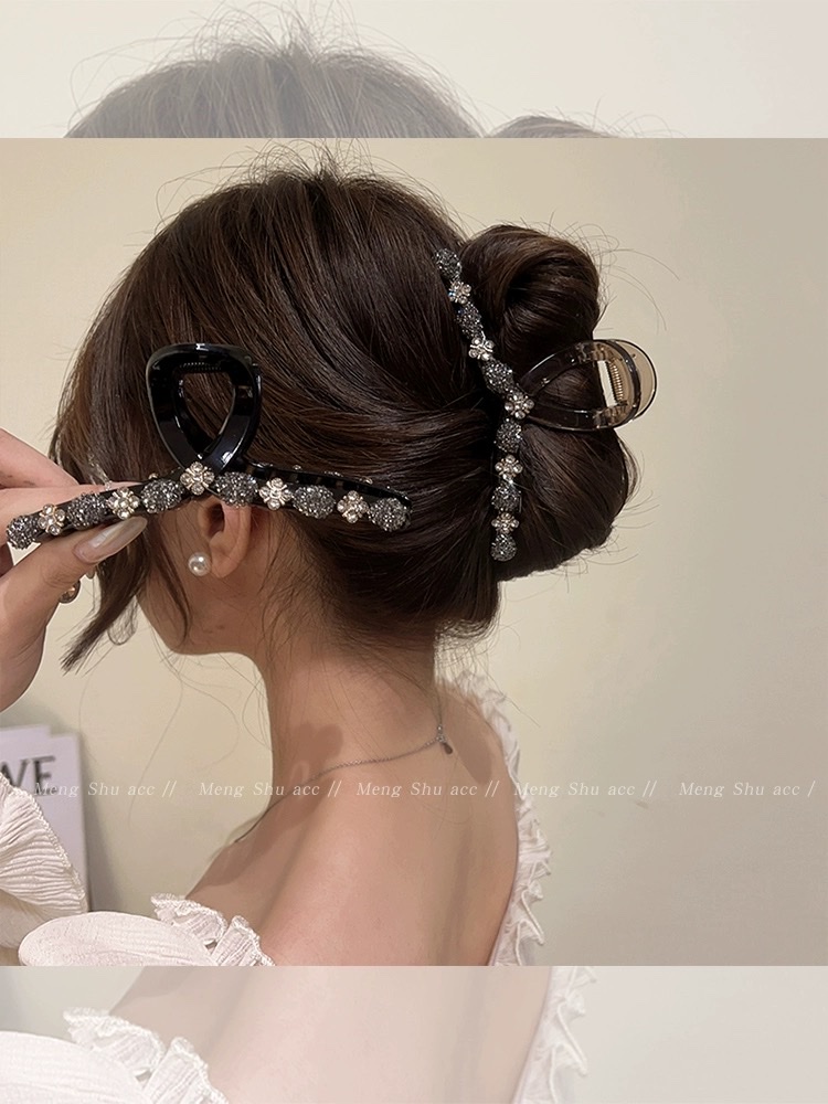 Korean high-end water diamond large scratch-clip women's 2024 new style shark clip at the back of the head, elegant hair clip, updo headwear