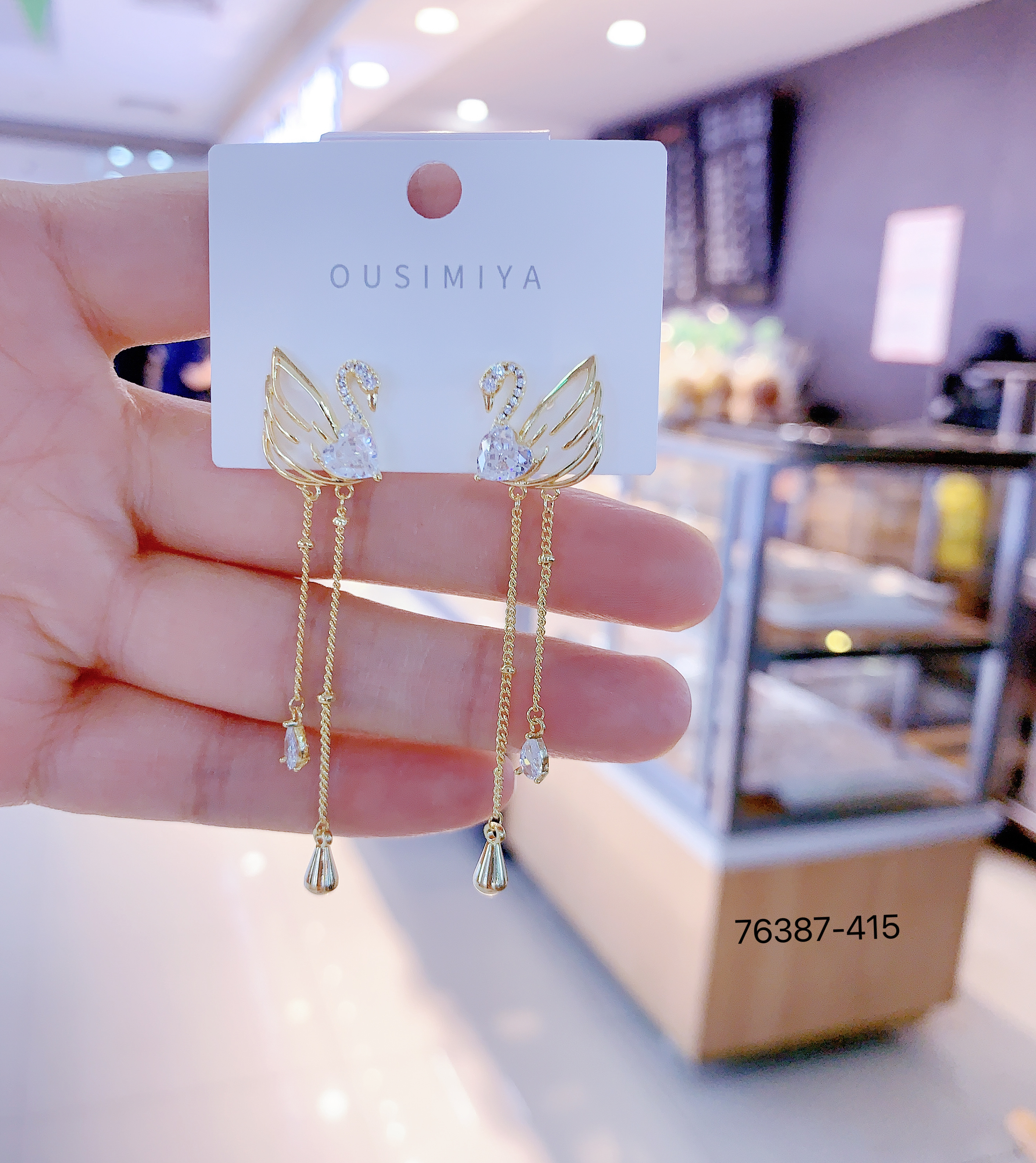 时尚韩版潮流锆石天鹅耳环，两色