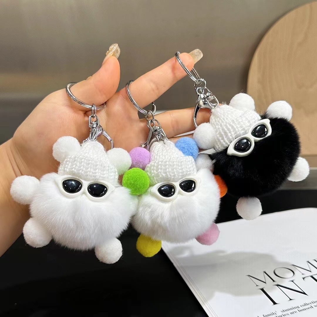 钥匙扣毛绒钥匙扣挂件卡通挂件眼镜钥匙扣可爱包包挂件产品图