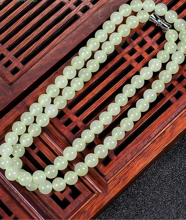 天然和田玉项链女妈妈链青海玉石珠 气质新款冰晴水项链详情图2