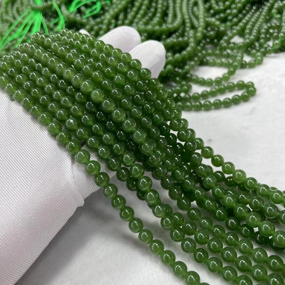 Russian jade 6mm/108 pieces bracelet necklace for women, fine quality, no cracks, black spots, uniform overall Item Picture