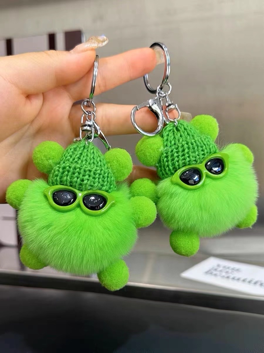 钥匙扣毛绒钥匙扣挂件卡通挂件眼镜钥匙扣可爱包包挂件细节图