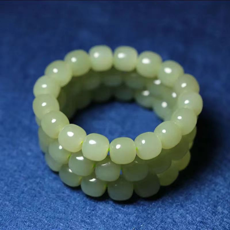 Natural Hetian jade, Qinghai material, Qingshui Sailor string, old-style beads for men and women, fine Hetian jade beads details Picture