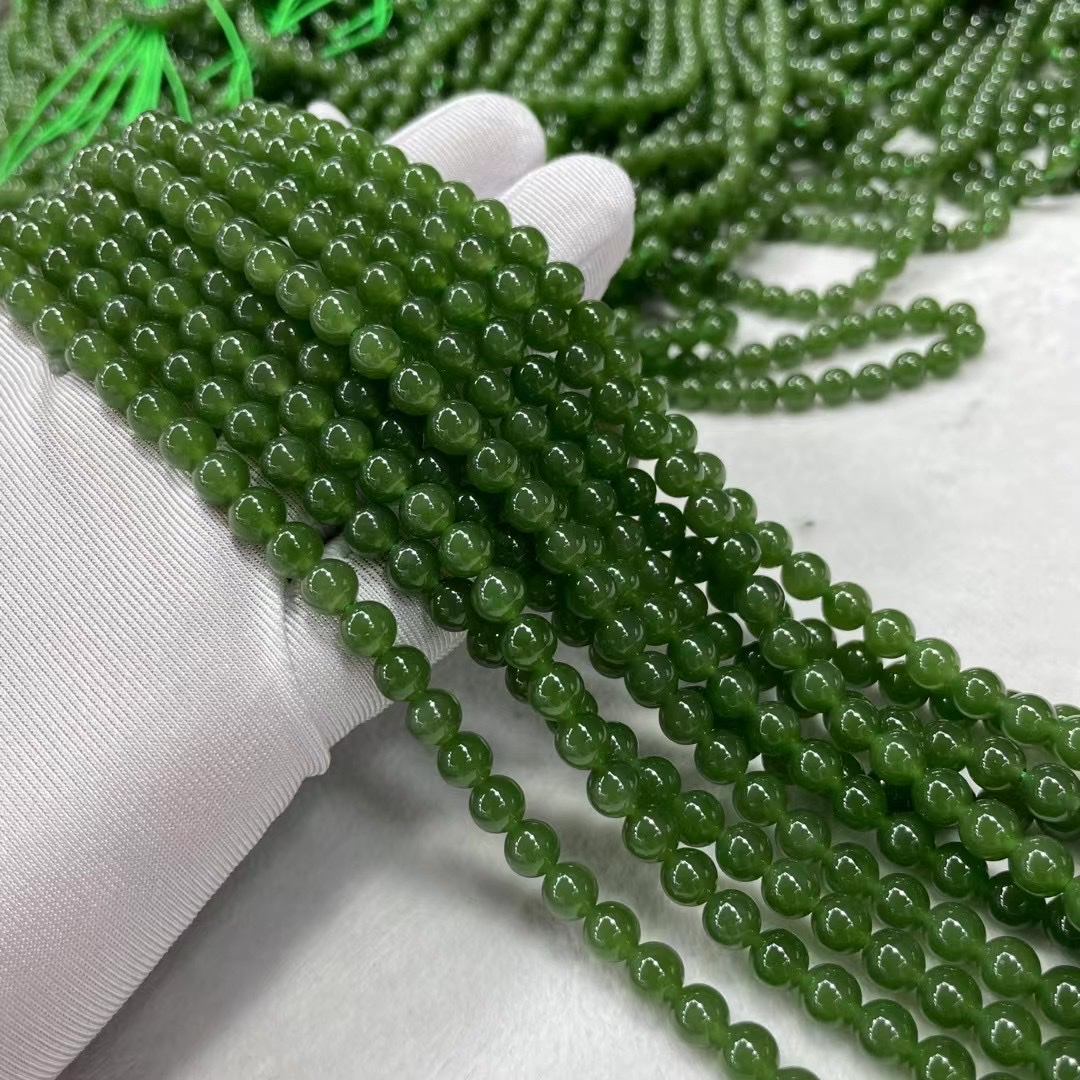 Russian jade 6mm/108 pieces bracelet necklace for women, fine quality, no cracks, black spots, uniform overall details Picture