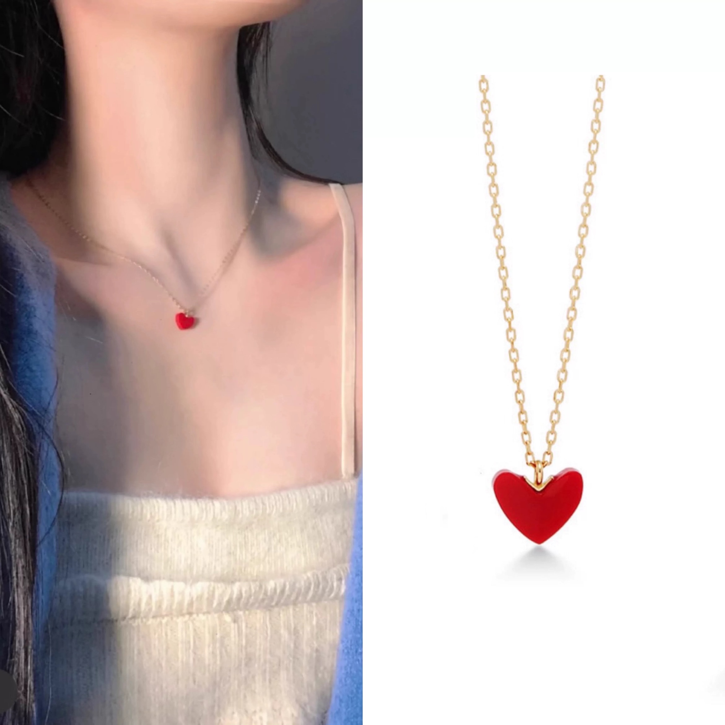 纯银红色爱心项链女2024年新款小红心吊坠锁骨链轻奢小众气质夏季详情1