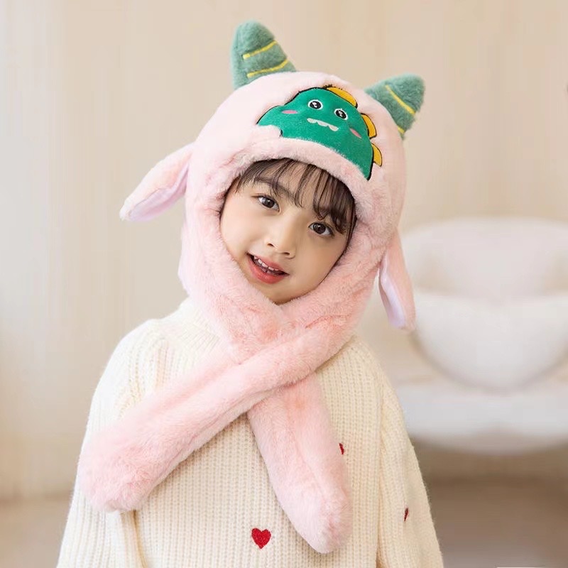 New children's hats, girls' all-in-one hats with fleece scarves, boys' winter scarves, ear protectors and head covers are trendy detail image 3