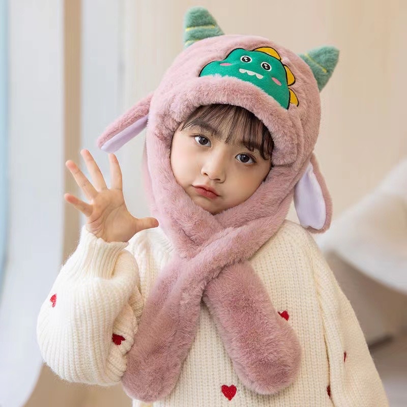 New children's hats, girls' all-in-one hats with fleece scarves, boys' winter scarves, ear protectors and head covers are trendy detail image 5