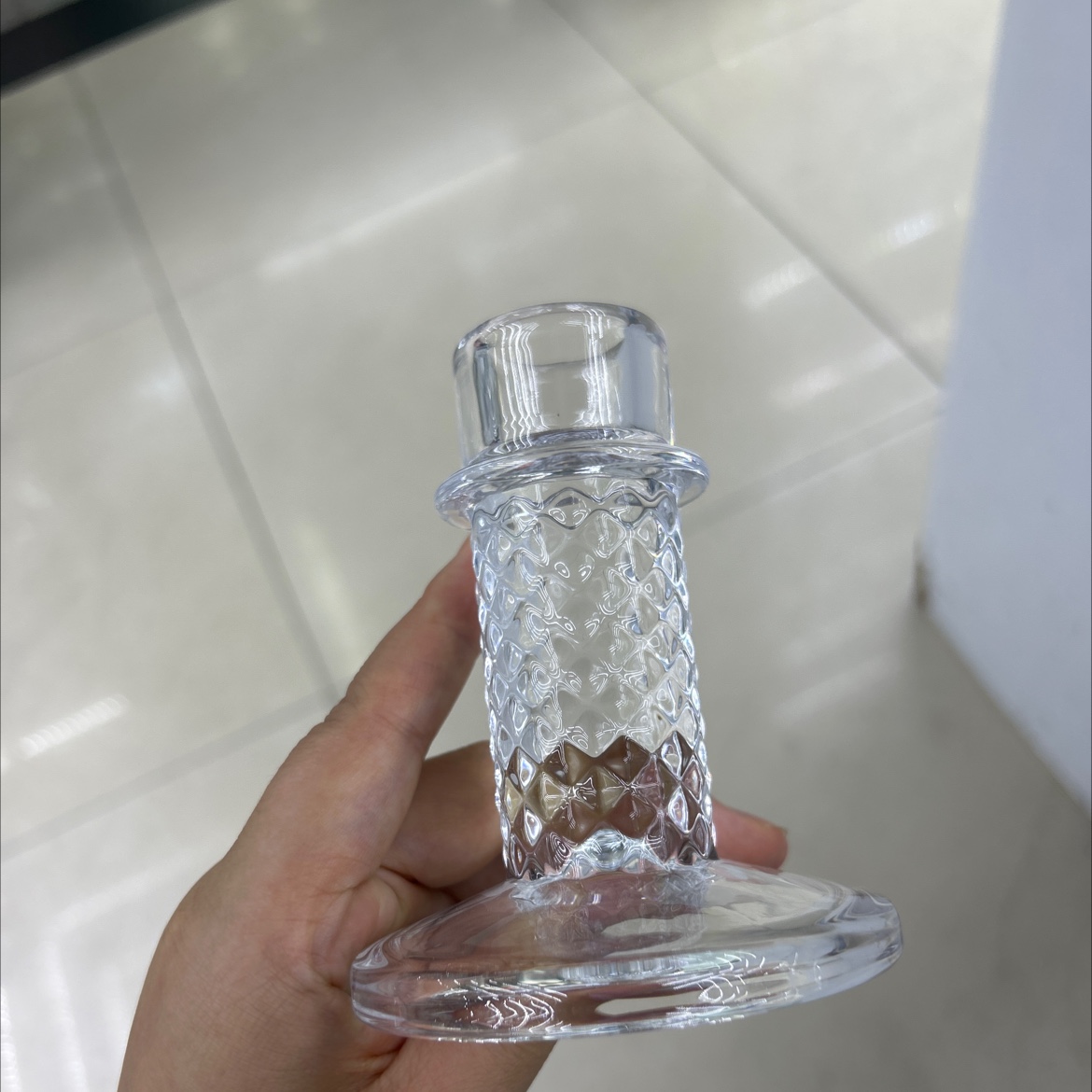 European-style simple glass candlestick, long pole candlestick, candlelight dinner glass candlestick Specification image