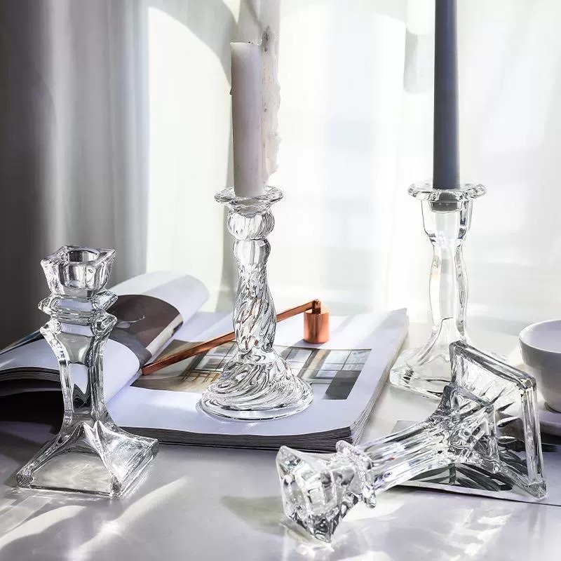 Crystal candlestick decoration, Nordic romantic and light luxury candlelight dinner prop, living room home floor-standing wedding small candlestick details Picture